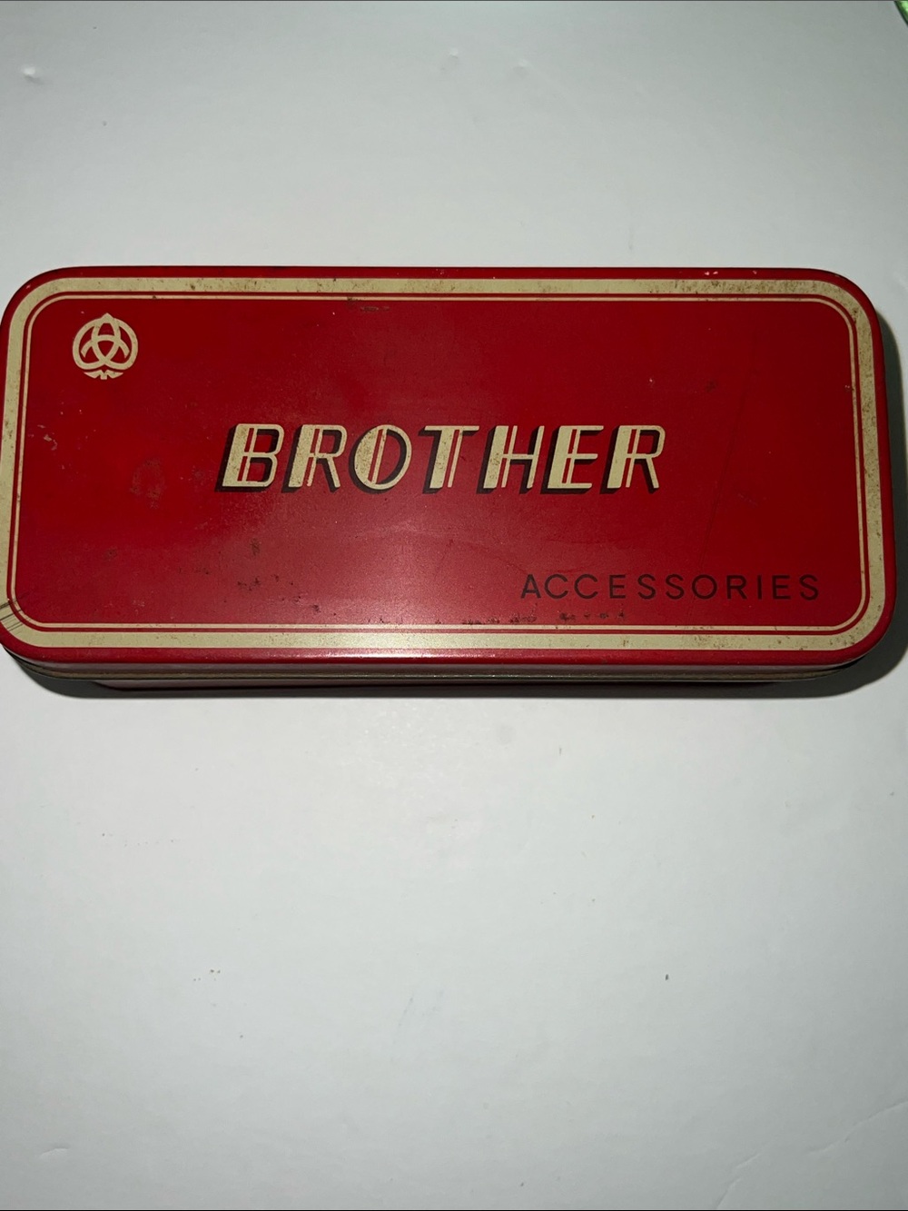 Vintage Brother Sewing Machine Tin Box with Matching Original Tools & Needles